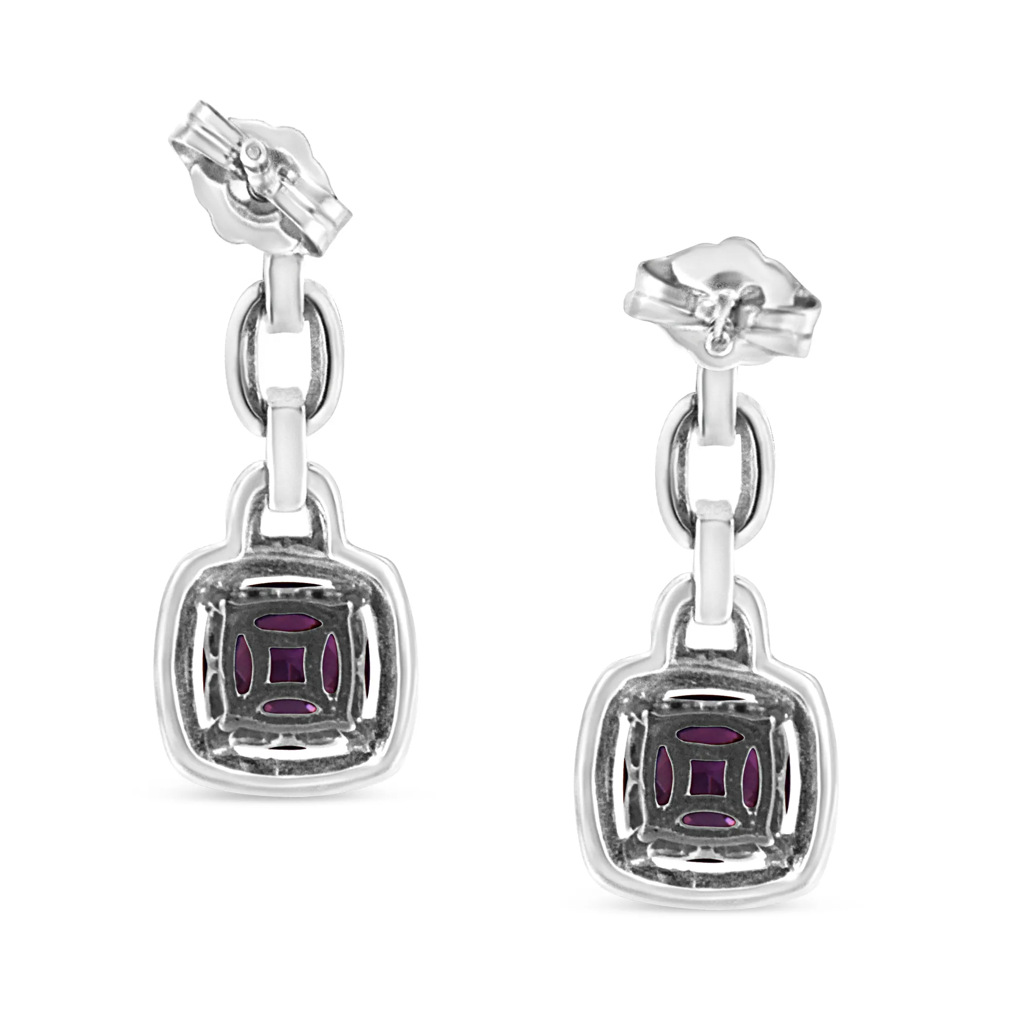 .925 Sterling Silver 6x6MM Cushion Shaped Natural Purple Amethyst and Diamond Accent Drop and Dangle Earrings (I-J Color, I1-I2 Clarity)