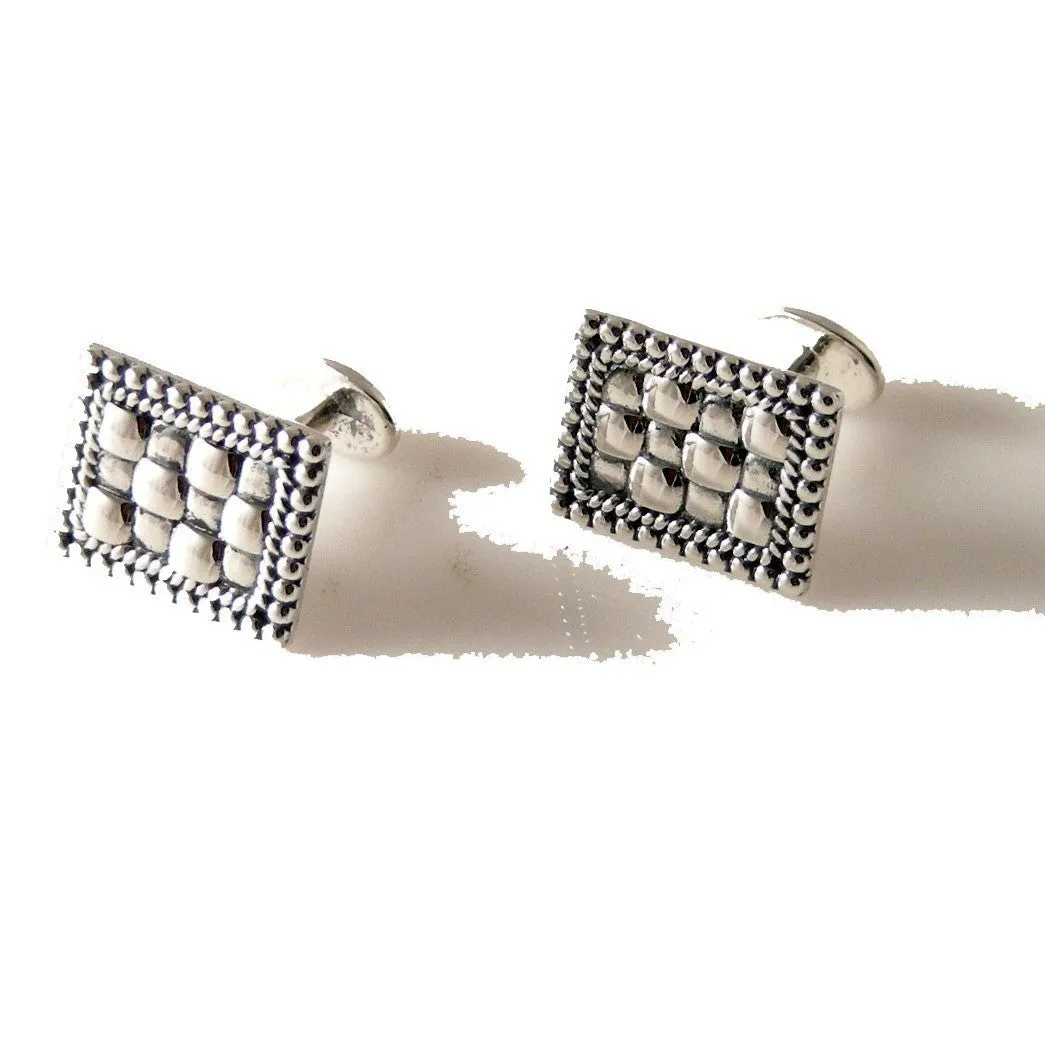 .925 STERLING SILVER RECTANGLE BASKETWEAVE CUFFLINKS