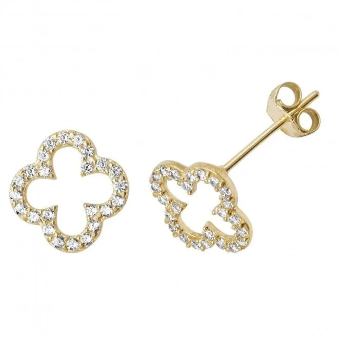 9ct Yellow Gold Zirconia Open Clover Stud Earrings ES510