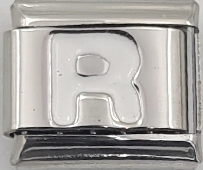 9mm White Letter R Charm