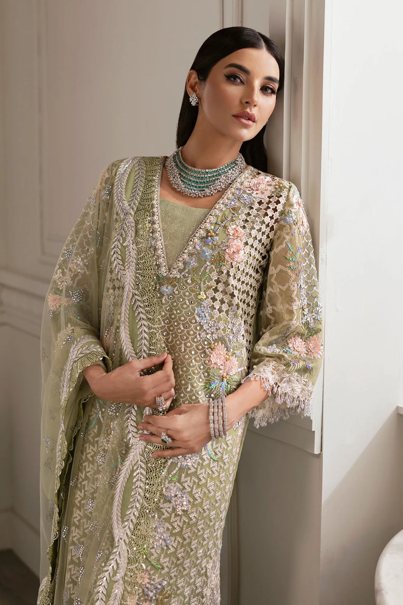 A Beautiful Chaos By Crimson X Saira Shakira Unstitched 3 Piece Wedding Collection'2024-03-Sparkle Cascade