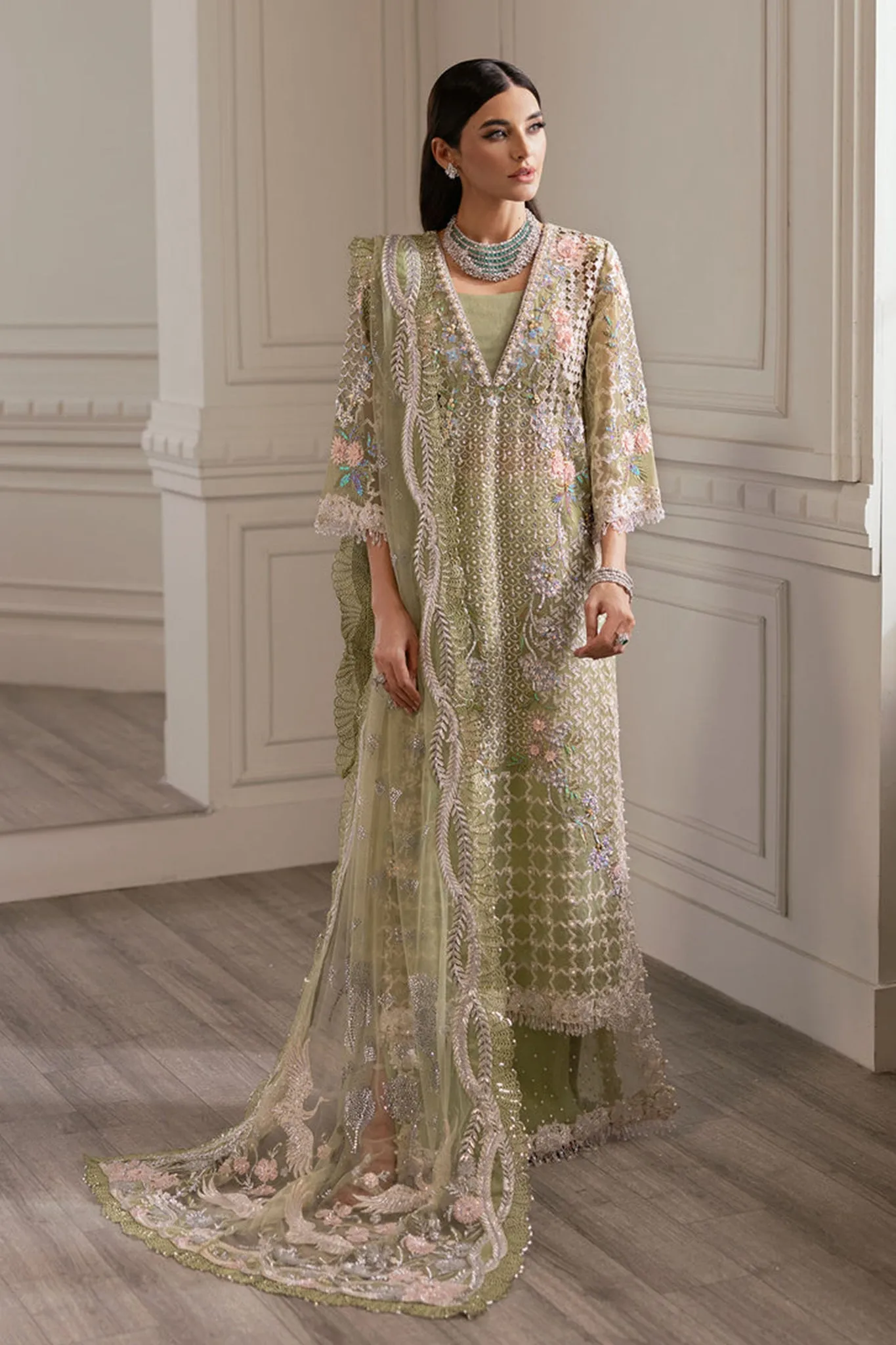 A Beautiful Chaos By Crimson X Saira Shakira Unstitched 3 Piece Wedding Collection'2024-03-Sparkle Cascade