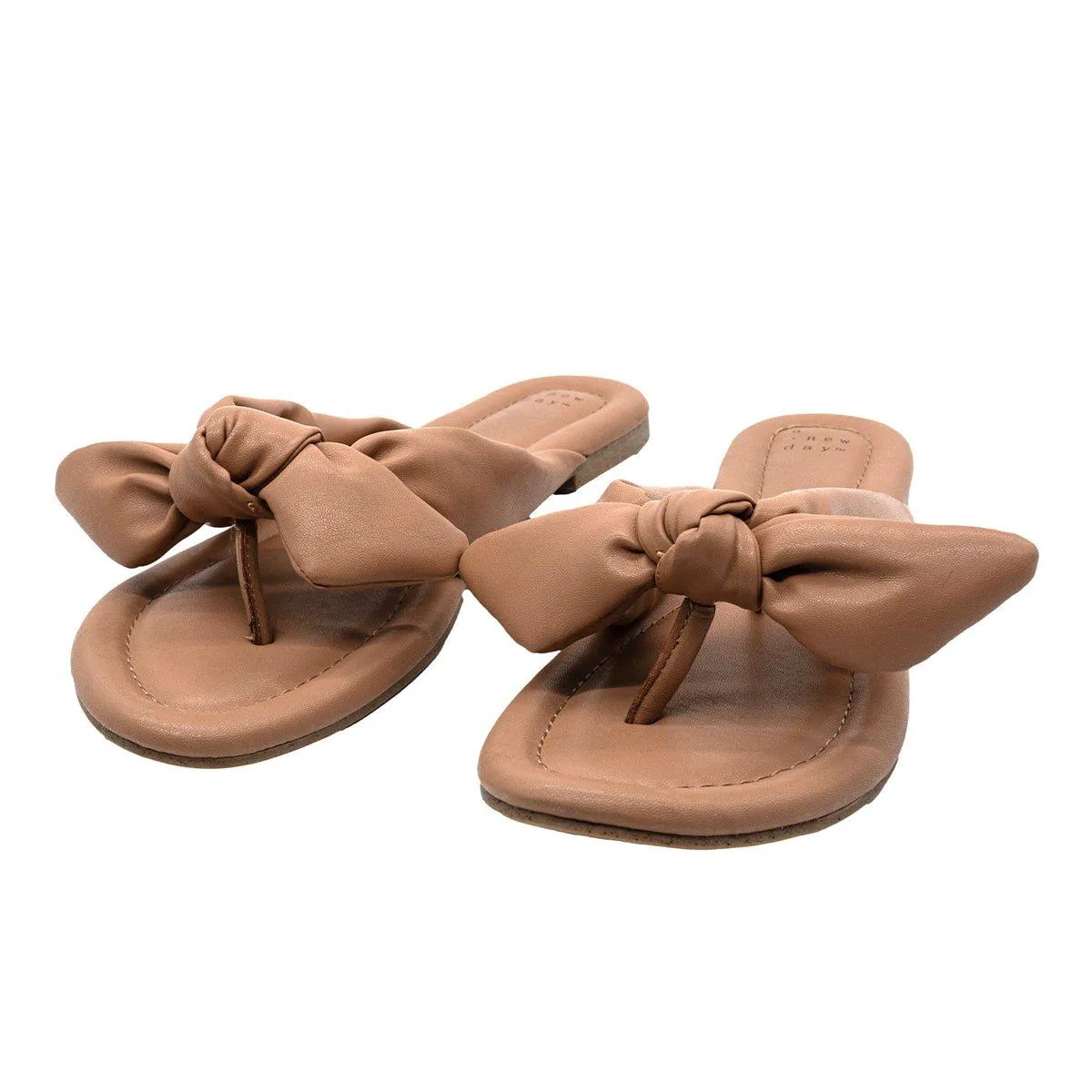 A New Day Adley Bow Flip Flops Leather Beige Colour For Women