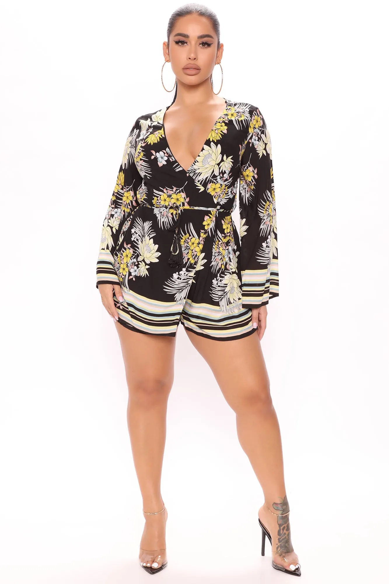 Abby Tropical Romper - Black/combo