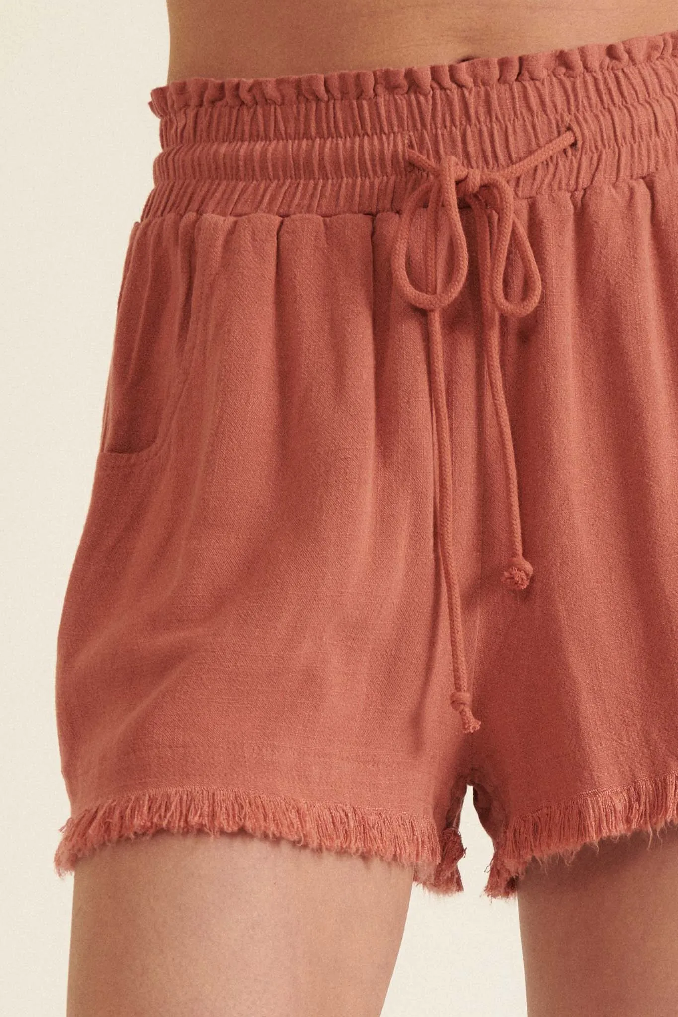 Above the Fray Raw-Edge Drawstring Shorts