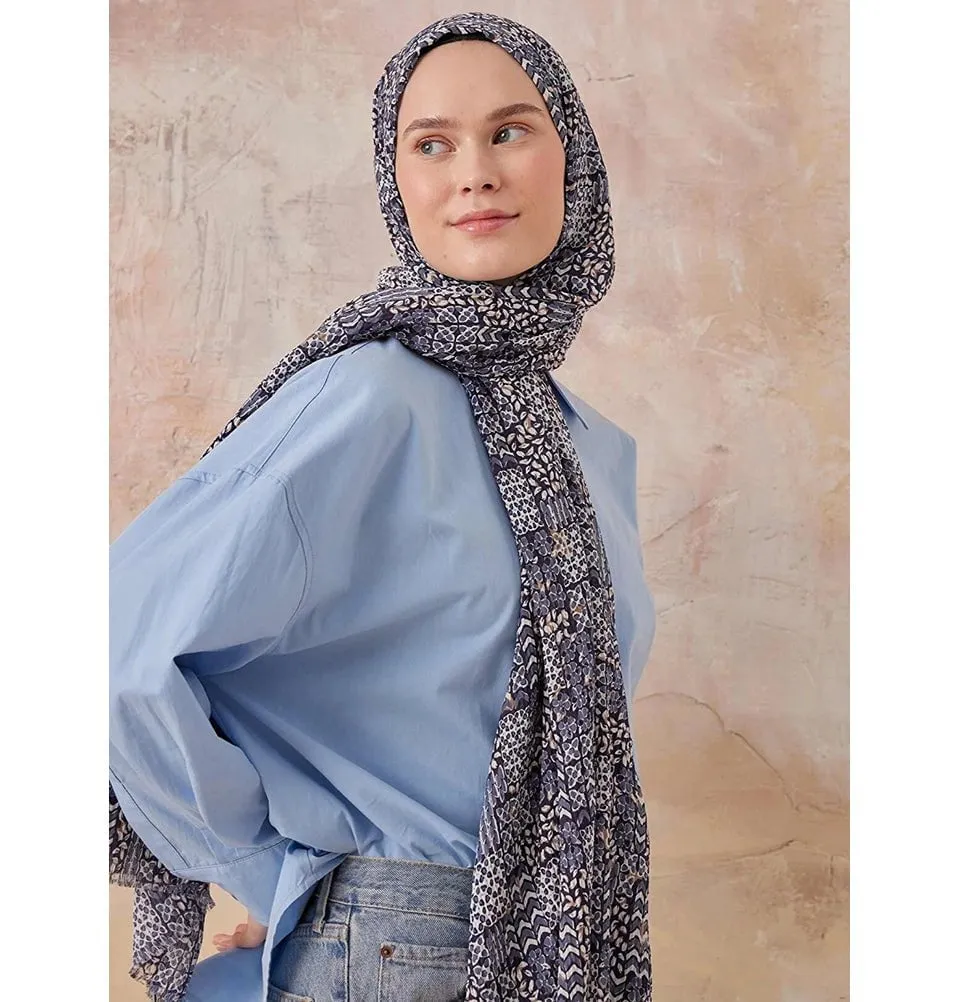 Abstract Crinkle Cotton Hijab Shawl - Blue