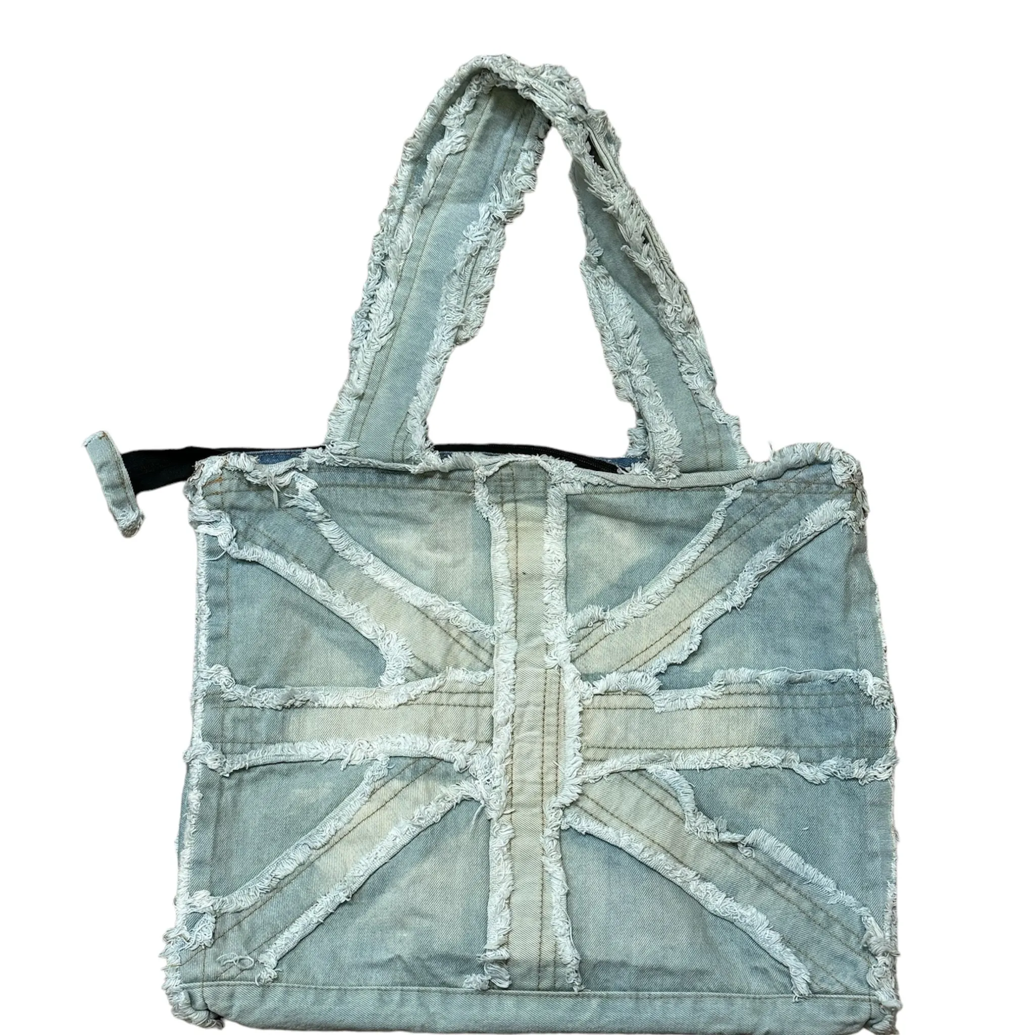 Acid washed distressed denim tote