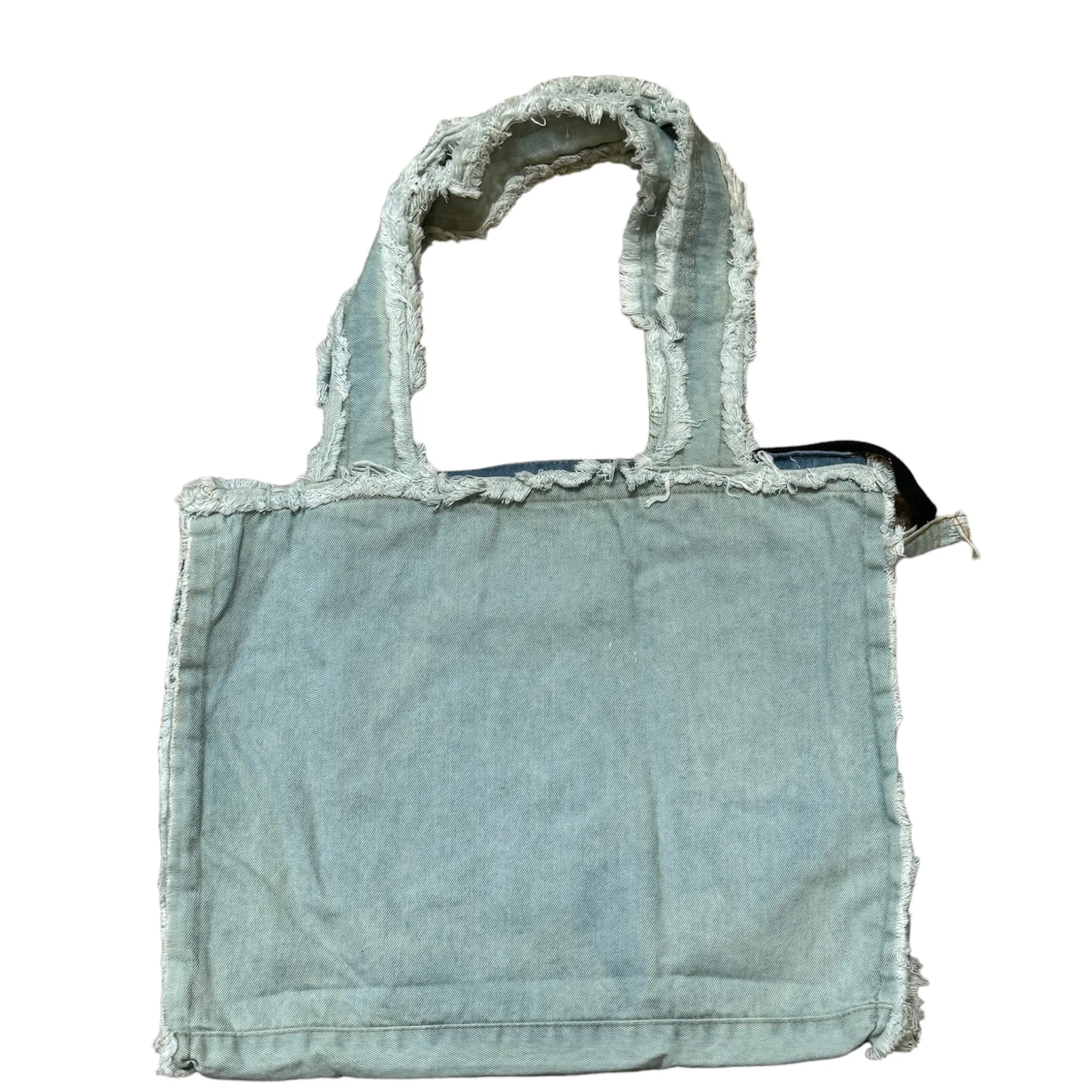 Acid washed distressed denim tote