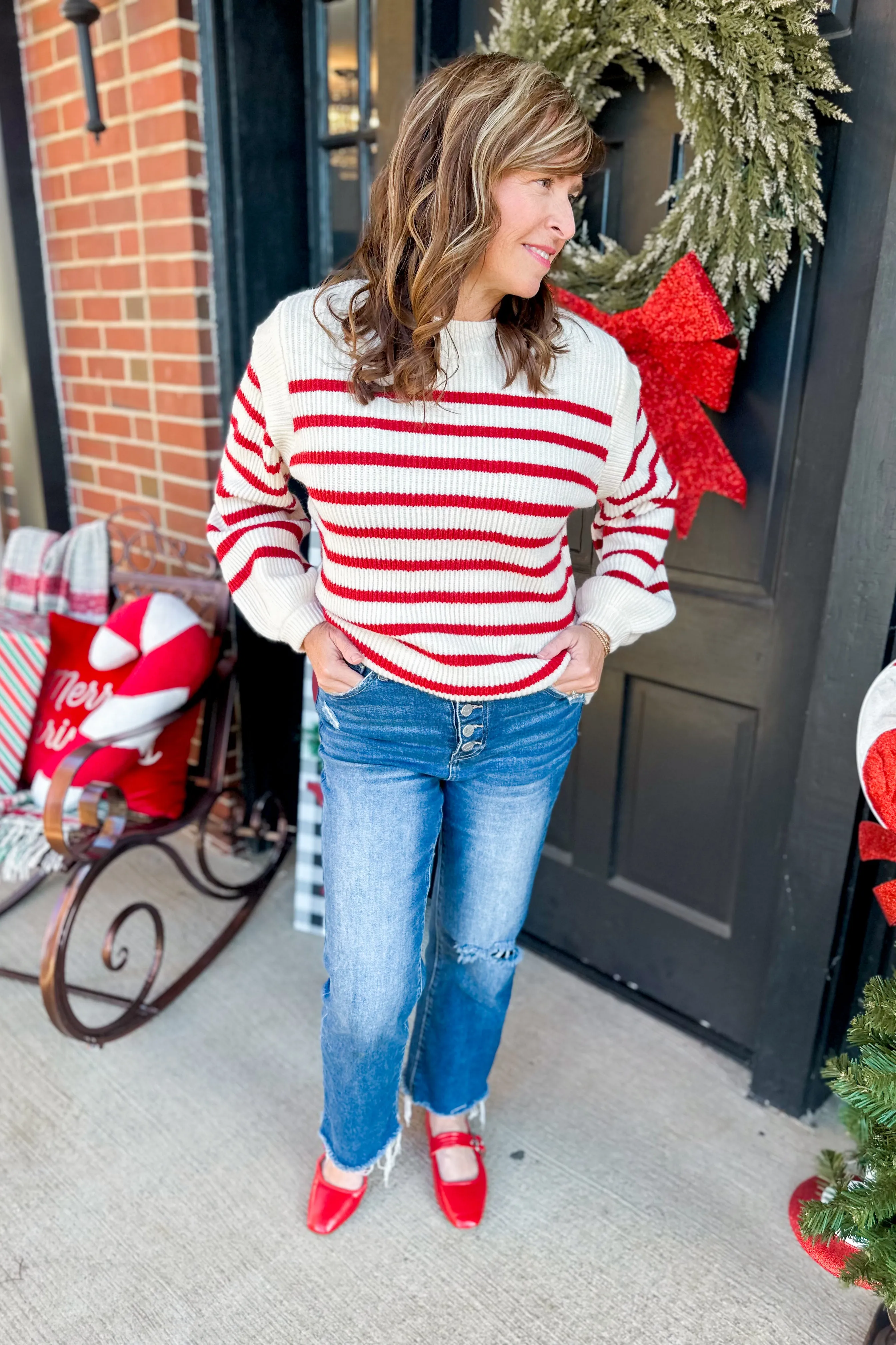 Acton Long Sleeve Knit Striped Sweater Top