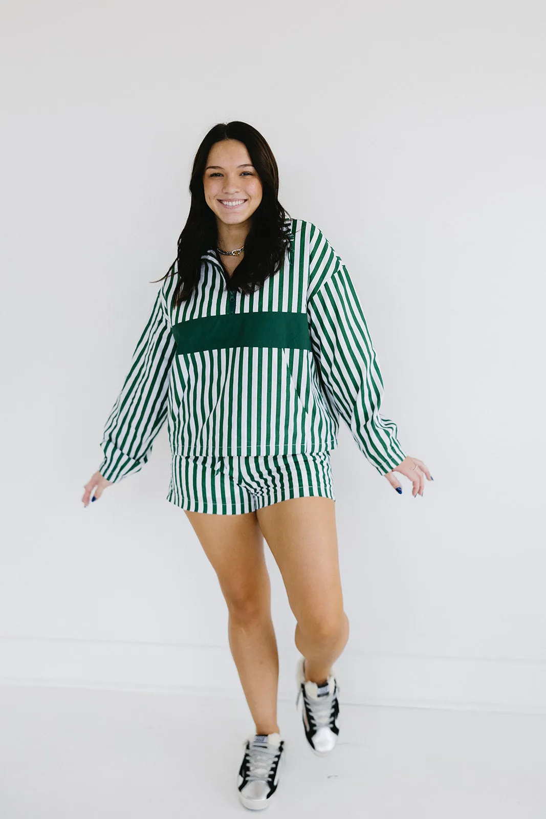 Adalee Stripe Shorts - Green/Ivory