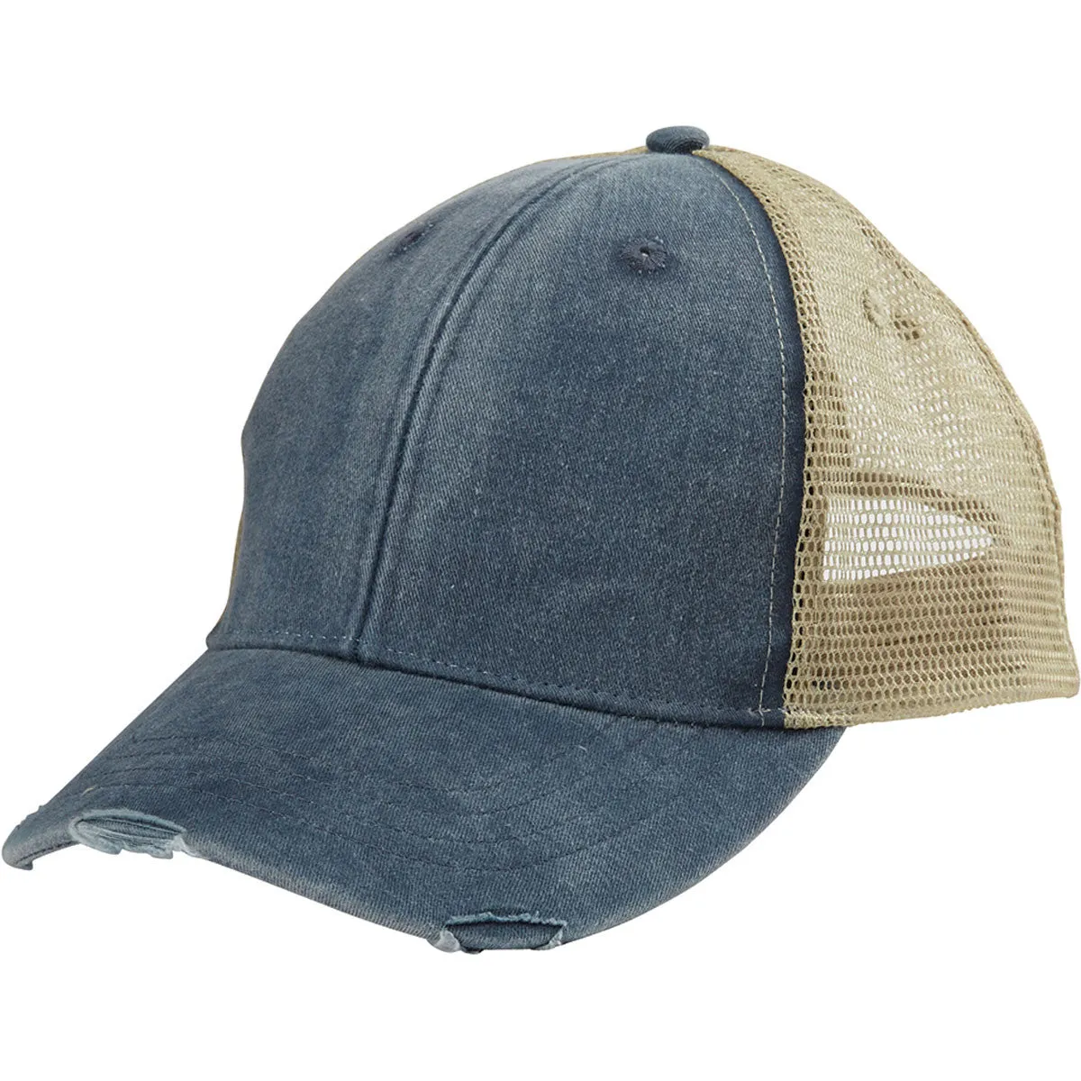 Adams Men's Navy/Tan 6-Panel Pigment-Dyed Distressed Trucker Cap