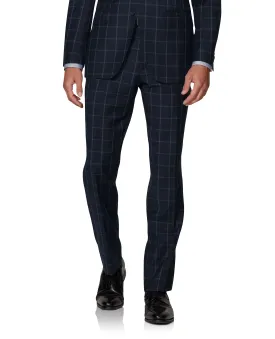 Adelphi Italian Luxury Slim Navy Windowpane Check Suit Trouser