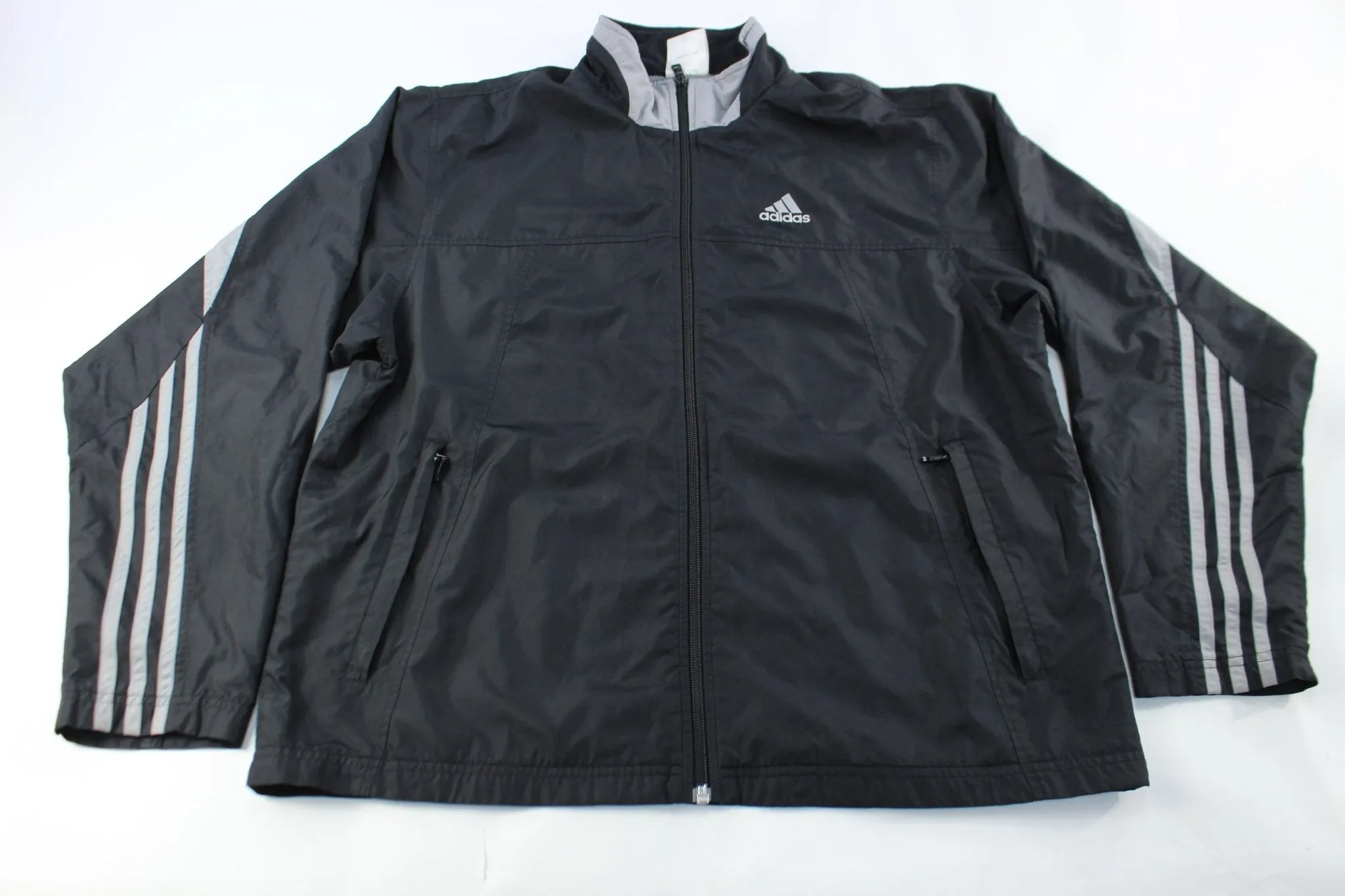 Adidas Embroidered Logo Black & Grey Striped Jacket