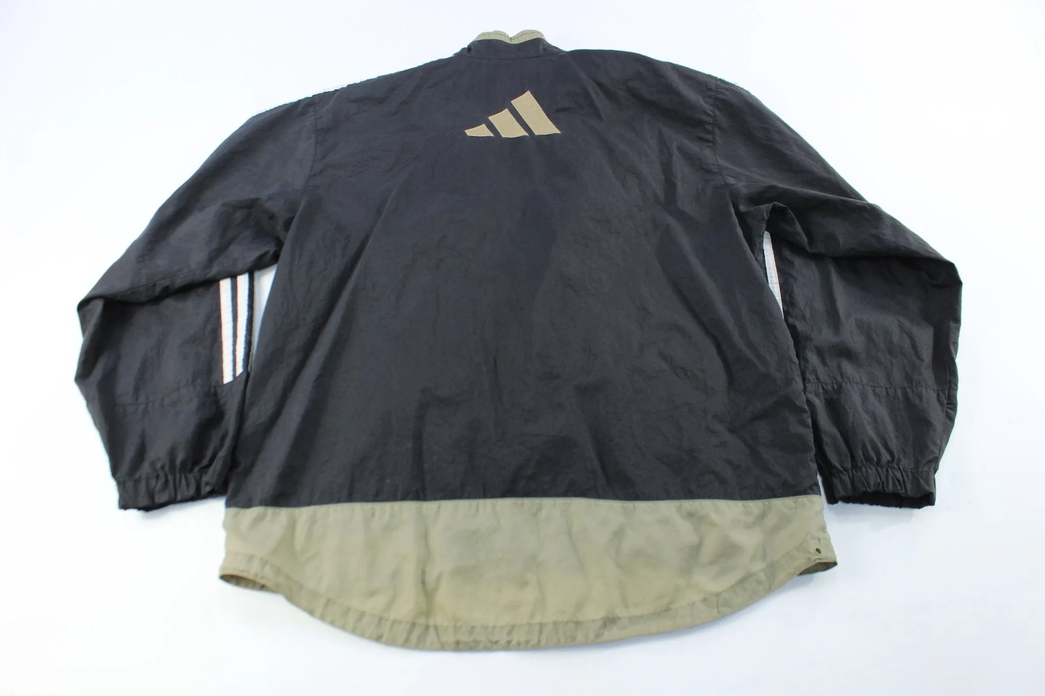 Adidas Embroidered Logo Black & Tan Striped Zip Up Jacket