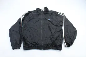 Adidas Embroidered Logo Black& White Striped Zip Up Jacket