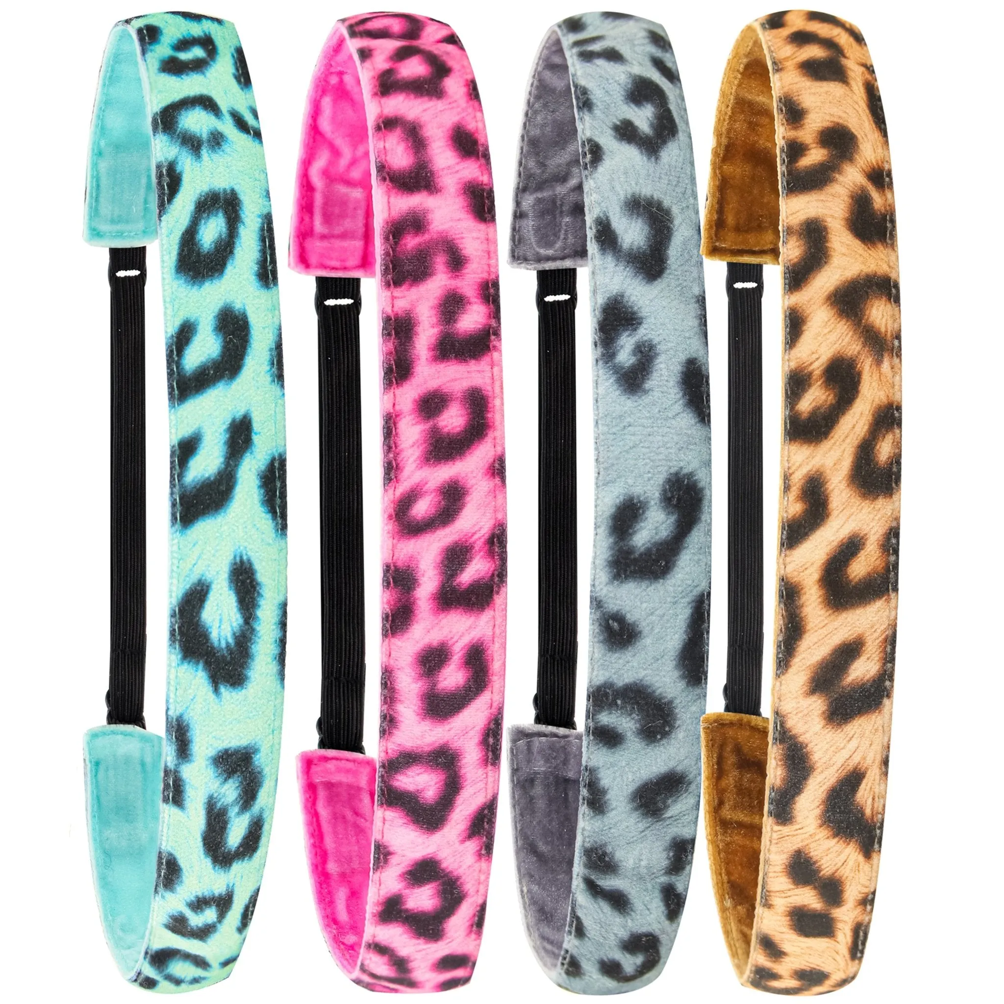 Adjustable No Slip Cheetah Headbands - 4 Pack