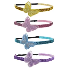 Adjustable No Slip Glitter Butterfly Headbands - 4 Pack