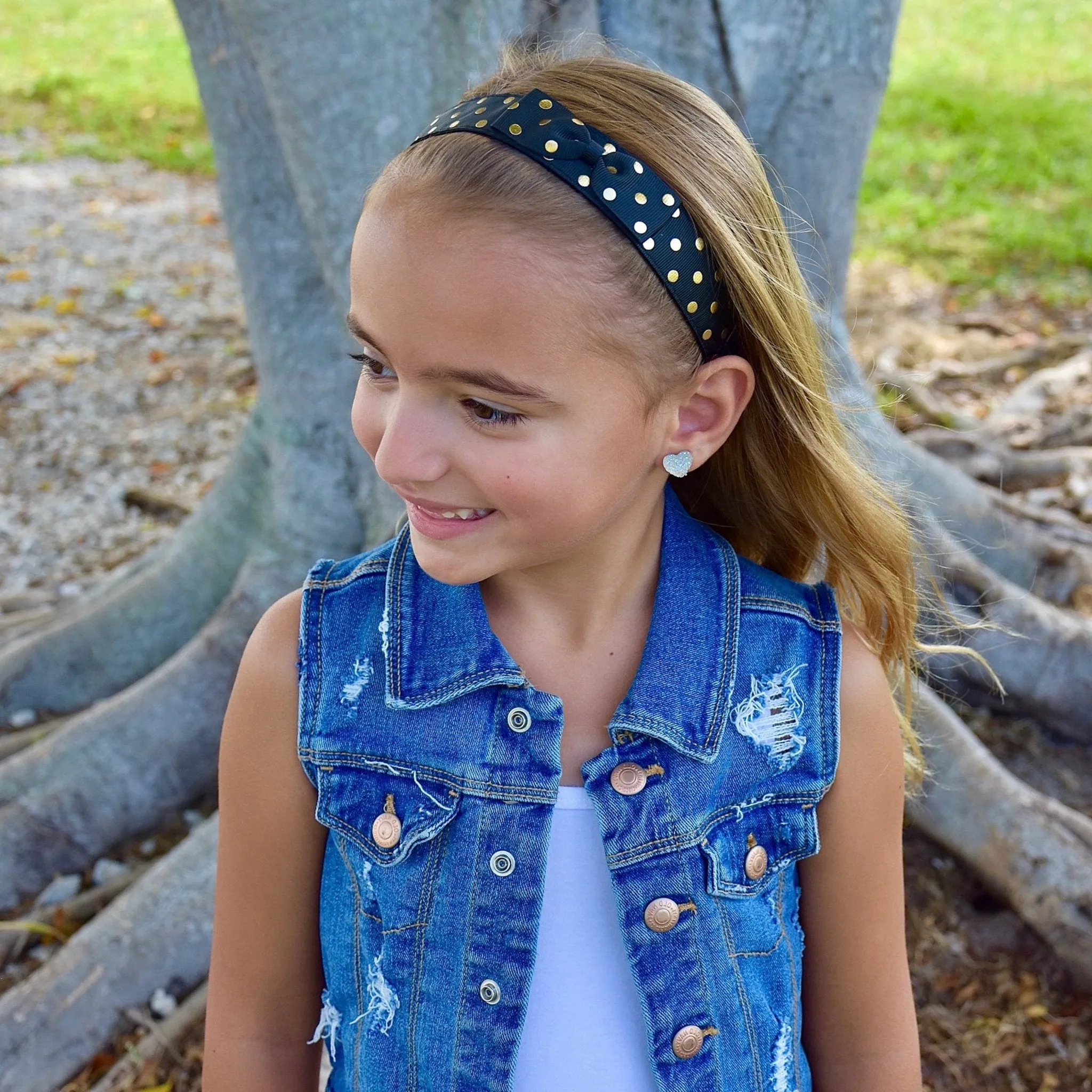 Adjustable No Slip Polka Dot Bow Headband