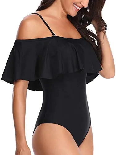 Adjustable Strap Off Shoulder Swimsuit Padded Bra For Women-Black