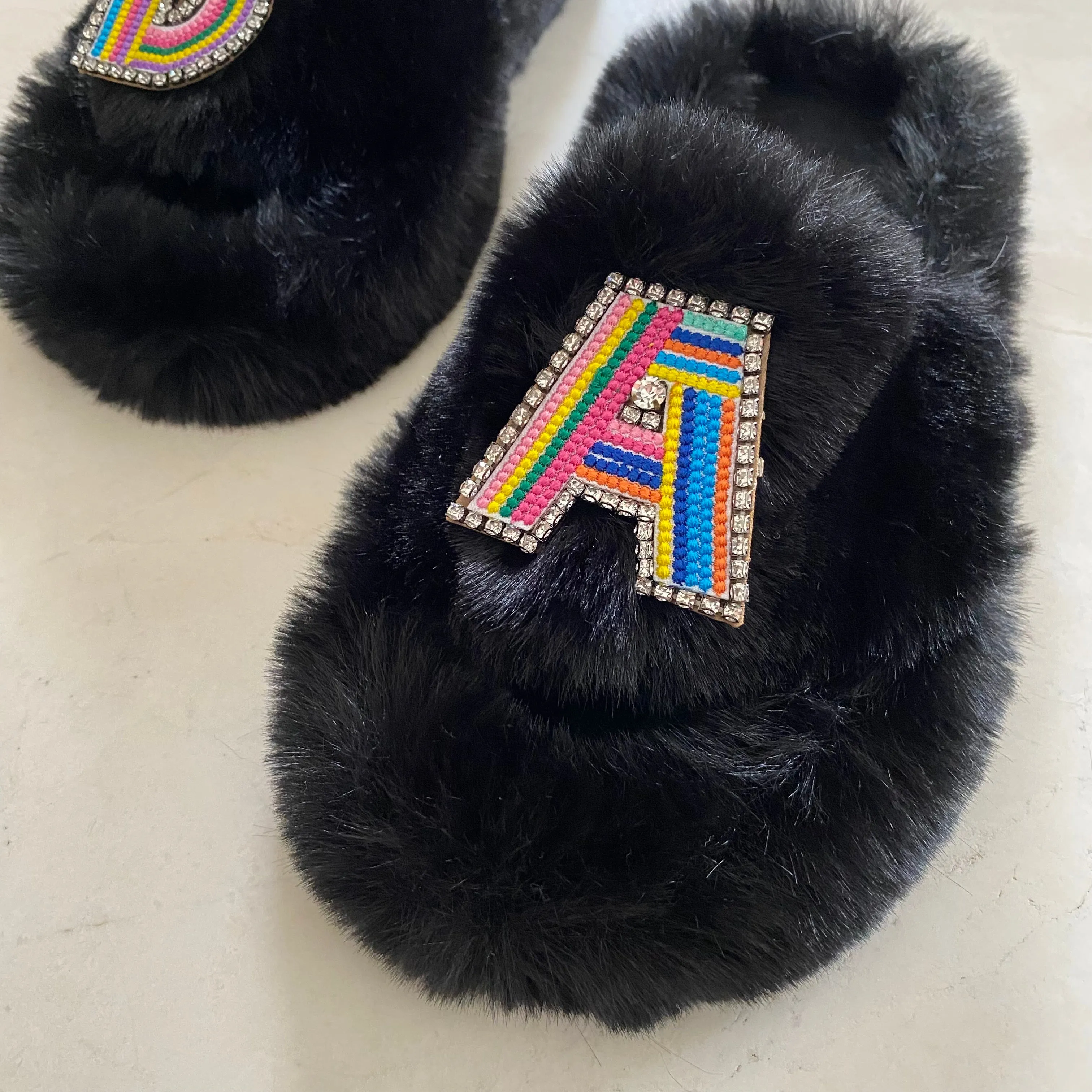 Adult Furry Slides Black