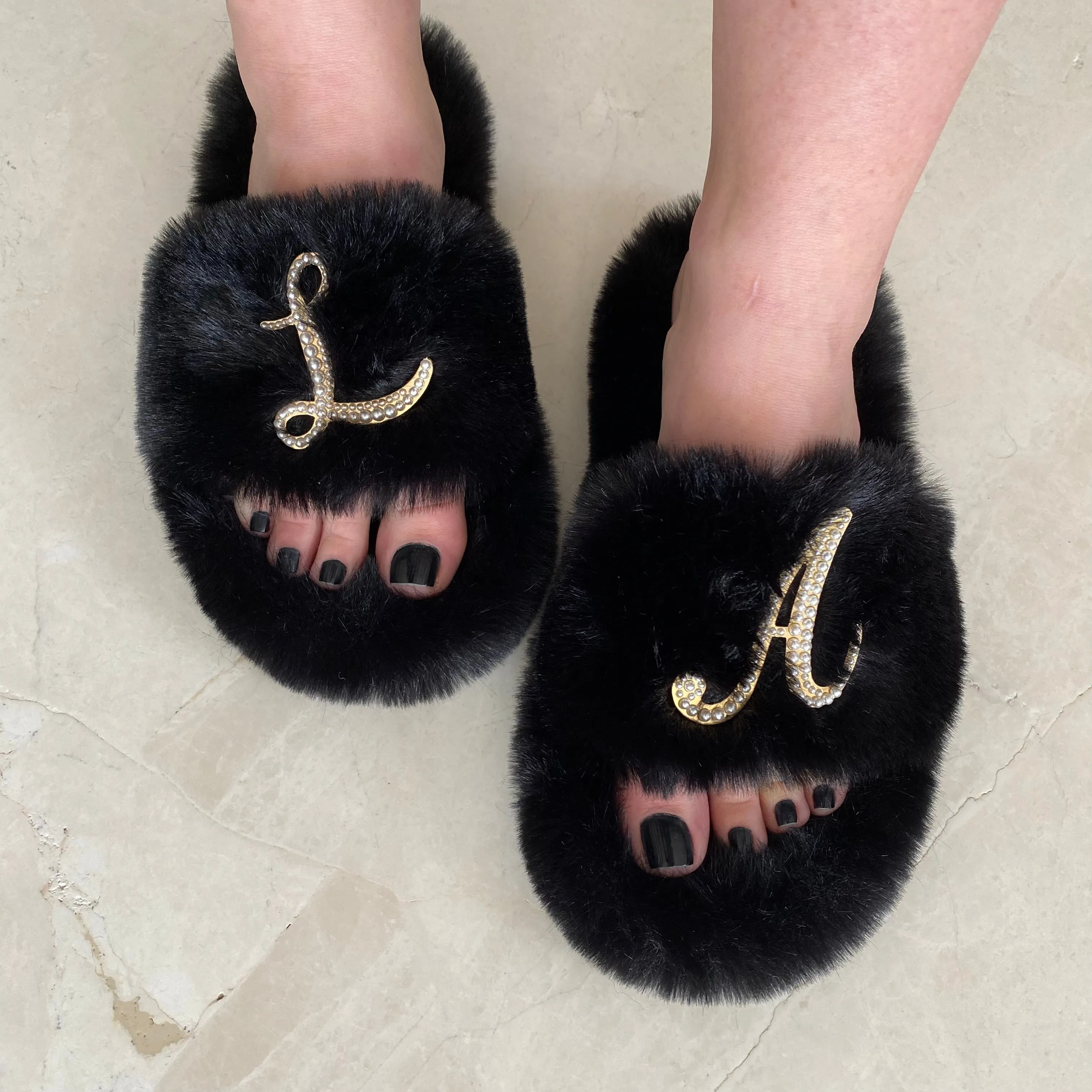 Adult Furry Slides Black