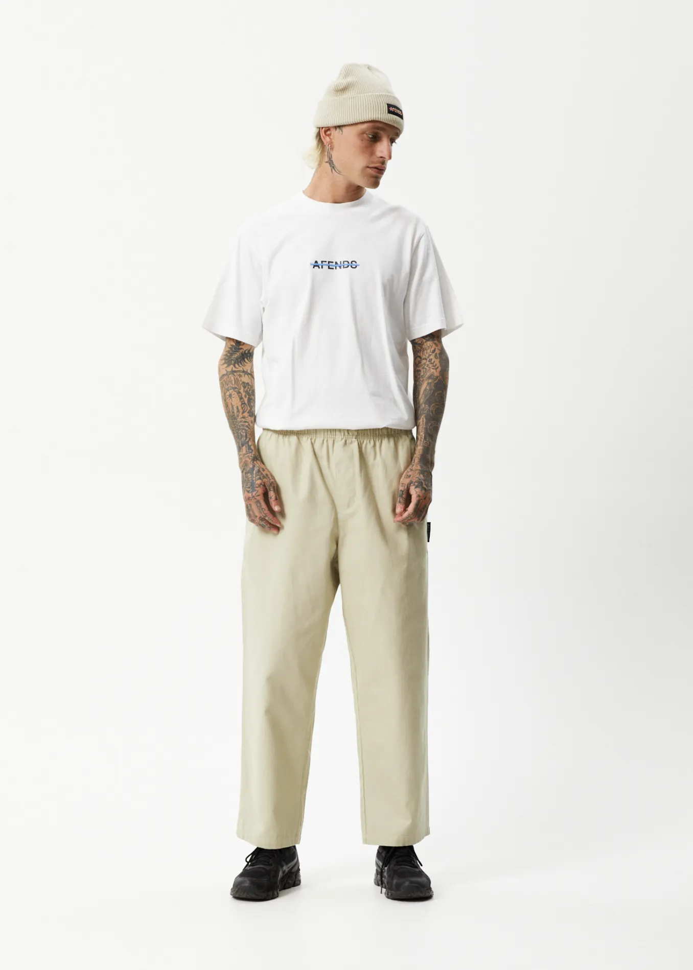 AFENDS Mens Ninety Eights - Elastic Waist Pants - Cement