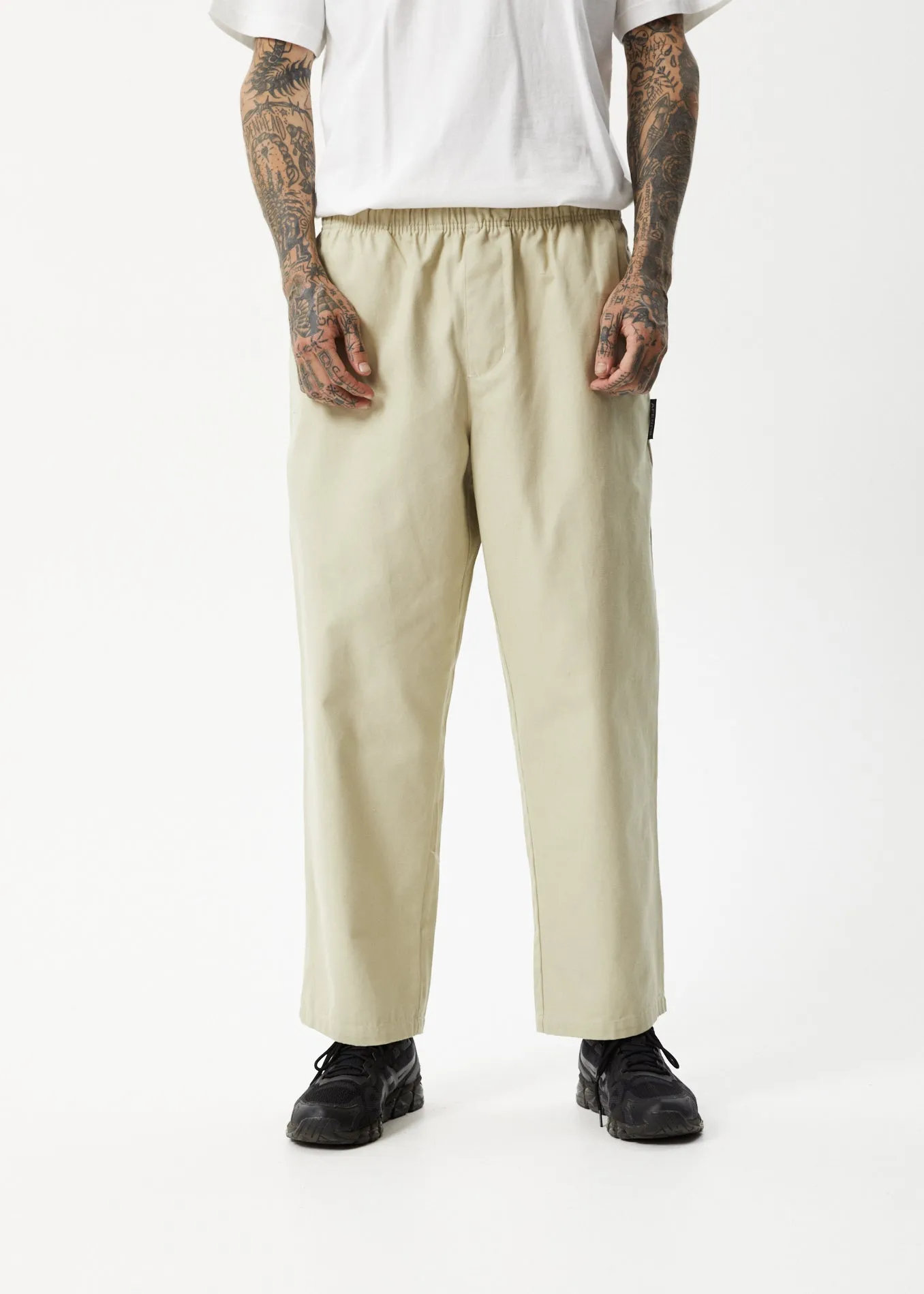 AFENDS Mens Ninety Eights - Elastic Waist Pants - Cement