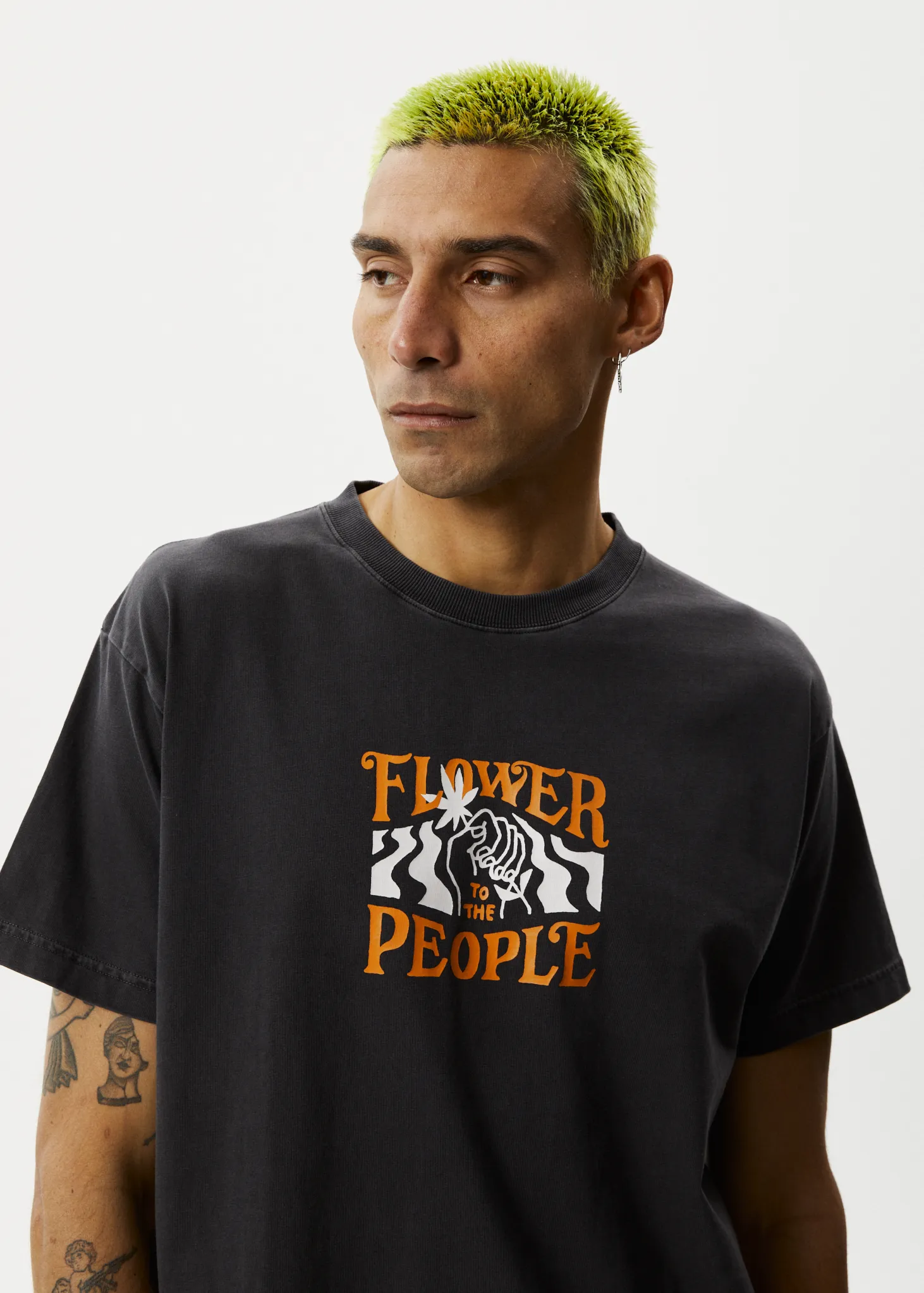 AFENDS Mens Power Plant - Boxy Graphic T-Shirt - Stone Black