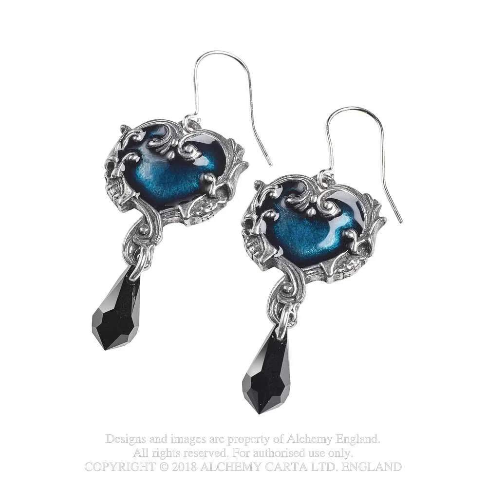 Affaire Du Coeur Earrings Crystal Heart Skull Drops by Alchemy Gothic