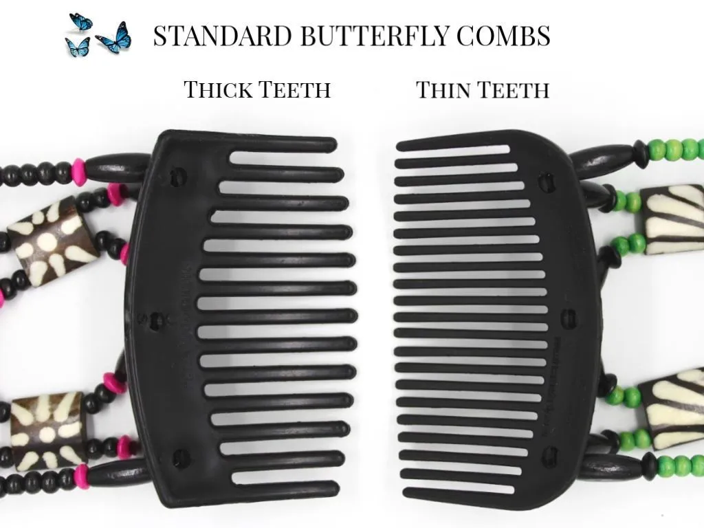 African Butterfly Thick Hair Comb - Beada Brown 144