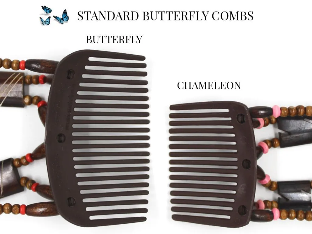 African Butterfly Thick Hair Comb - Beada Brown 215