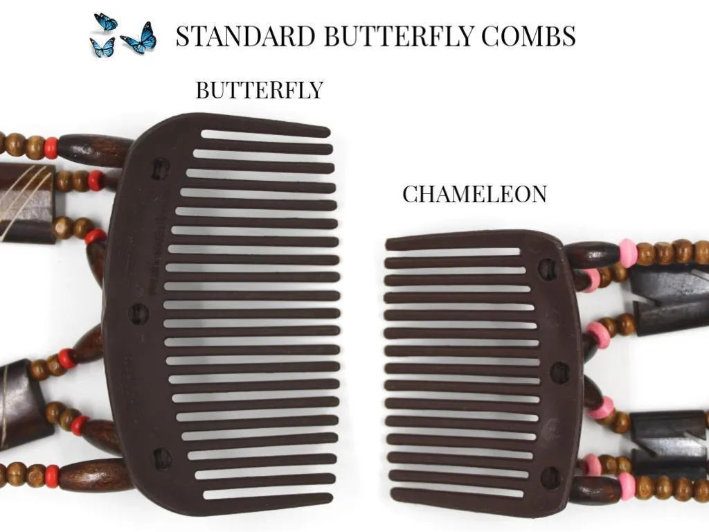 African Butterfly Thick Hair Comb - Gemstone Brown 55