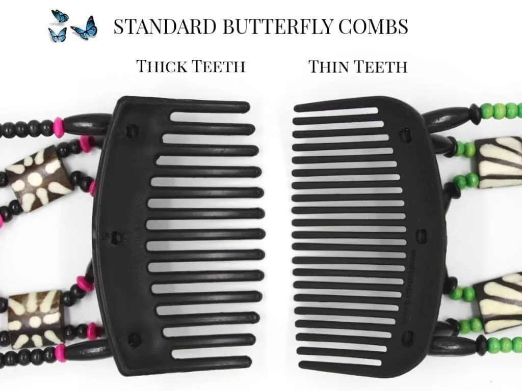 African Butterfly Thick Hair Comb - Stones & Bones Black 122