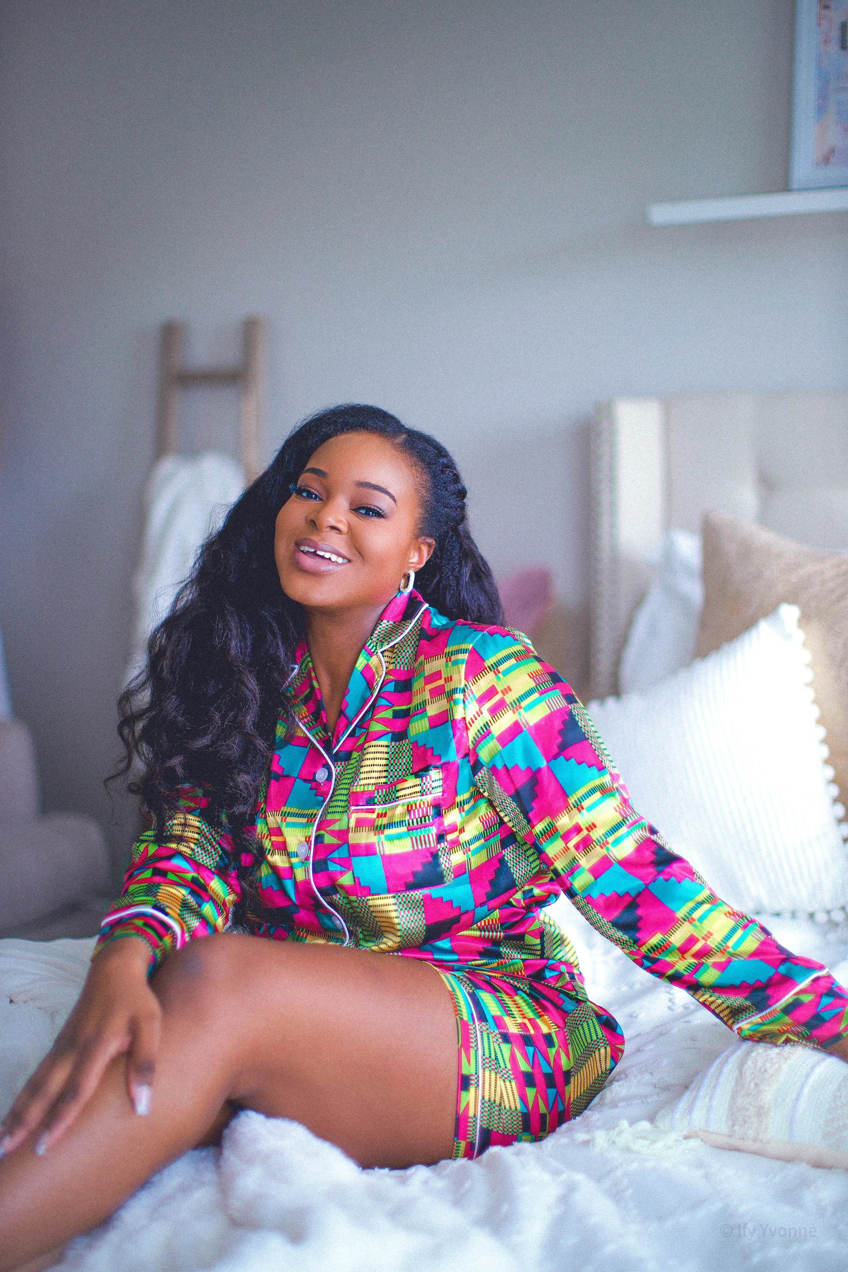 African Kente Print Satin Long Sleeve Pajama Set