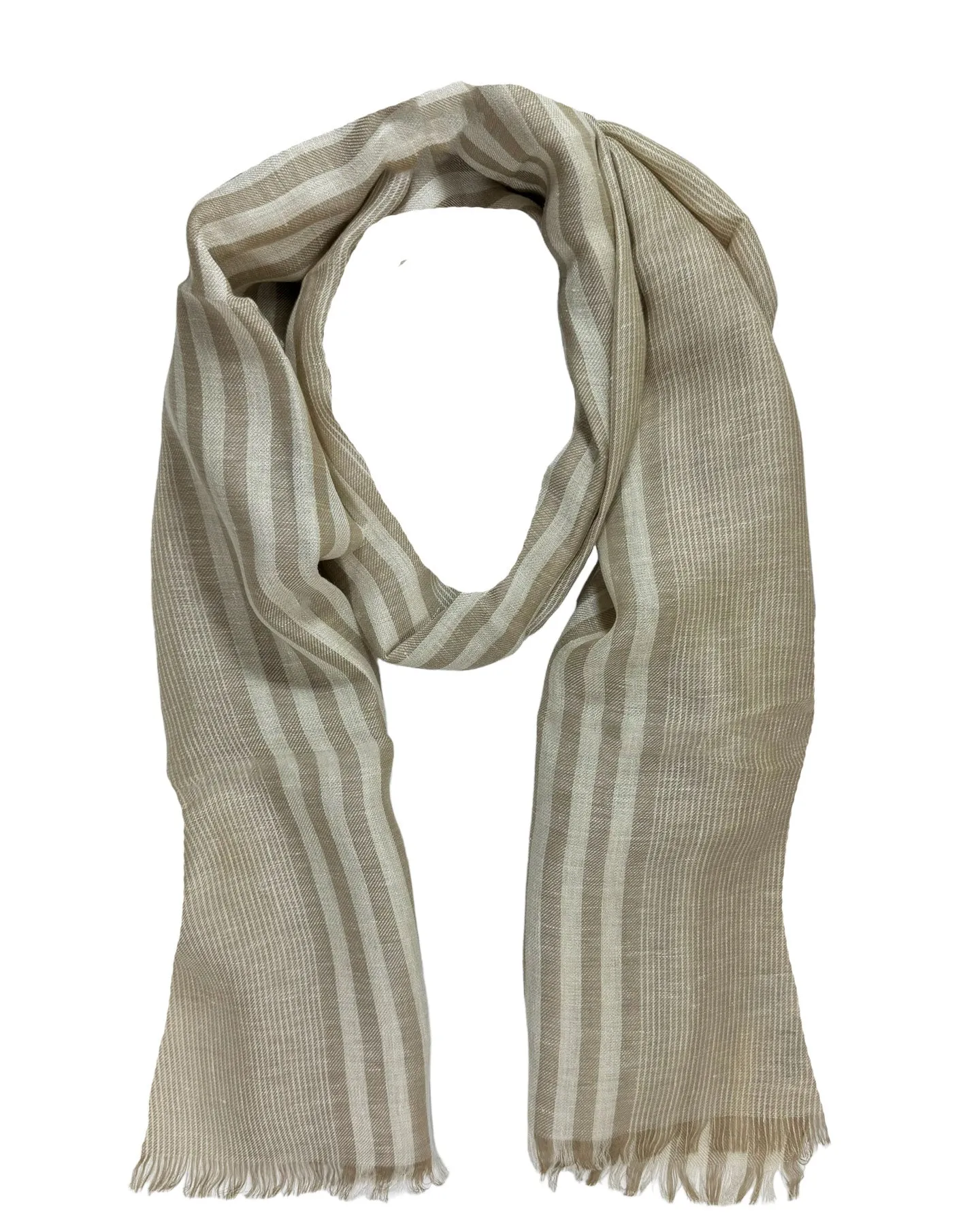 Agnona Scarf Beige Stripes - Linen Cashmere  Silk Shawl FINAL SALE