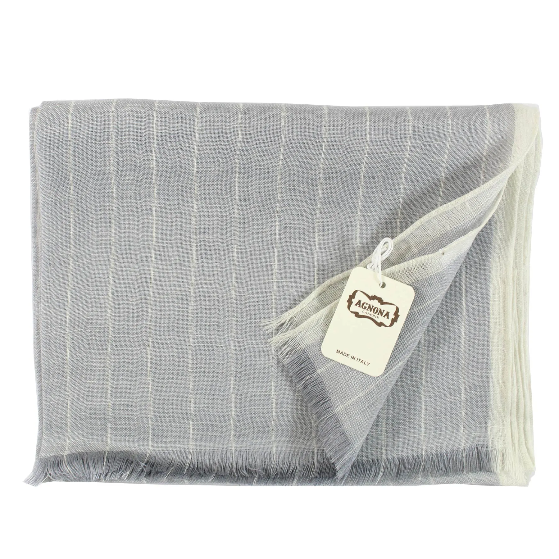 Agnona Scarf Gray Stripes Design - Luxury Linen Silk Shawl FINAL SALE