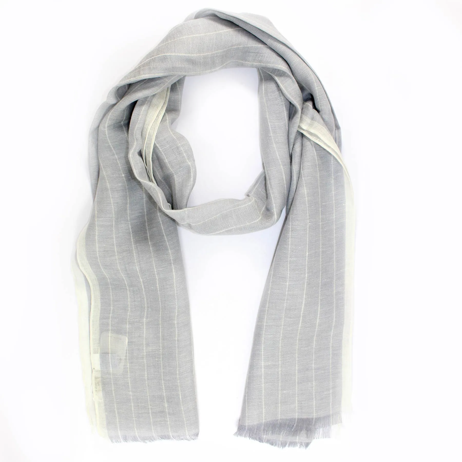 Agnona Scarf Gray Stripes Design - Luxury Linen Silk Shawl FINAL SALE