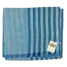 Agnona Scarf White Aqua Stripes Lightweight Linen Silk Cashmere Shawl FINAL SALE