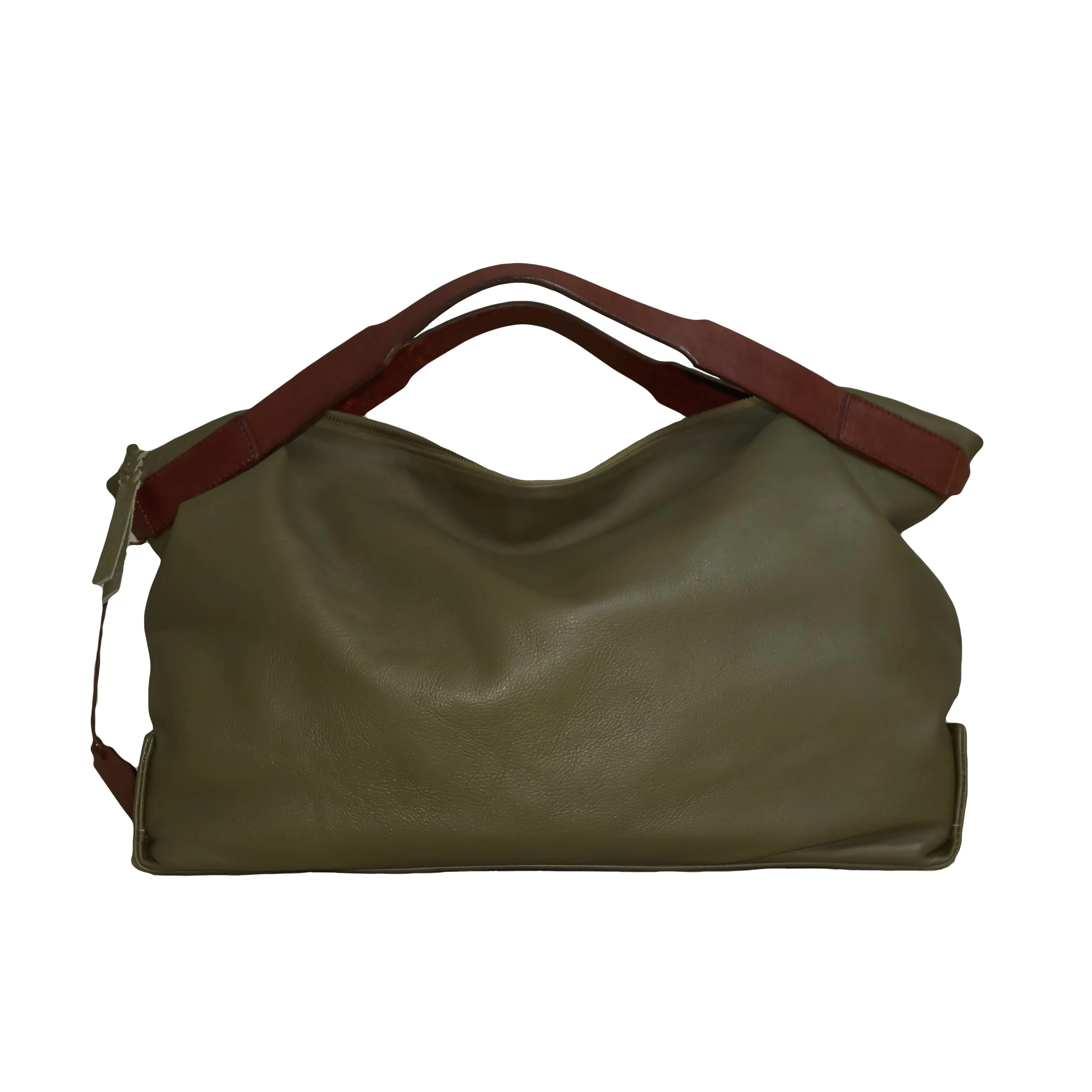 AGUNG WEEKENDER BAG - Genuine Cow Leather | Light Olive Green & Rusty Brown