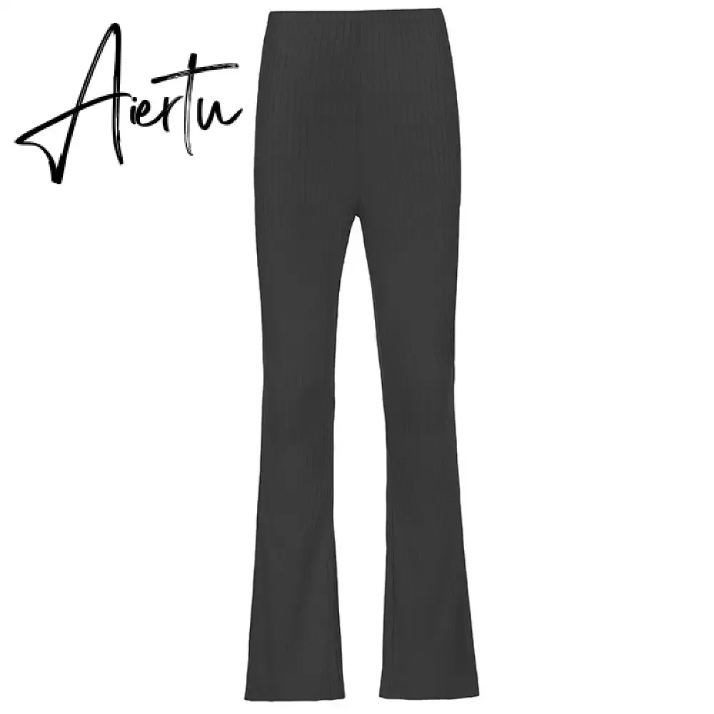 Aiertu Women Sexy Close-fitting Flared Pants, Solid Color High Waist Trousers