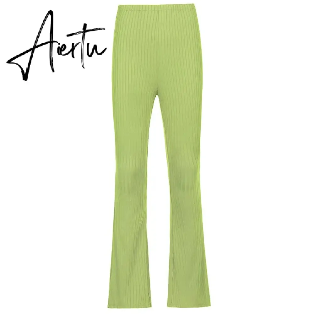 Aiertu Women Sexy Close-fitting Flared Pants, Solid Color High Waist Trousers