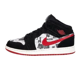 Air Jordan 1 Newspaper Sneakers Leather Black Colour For Kids