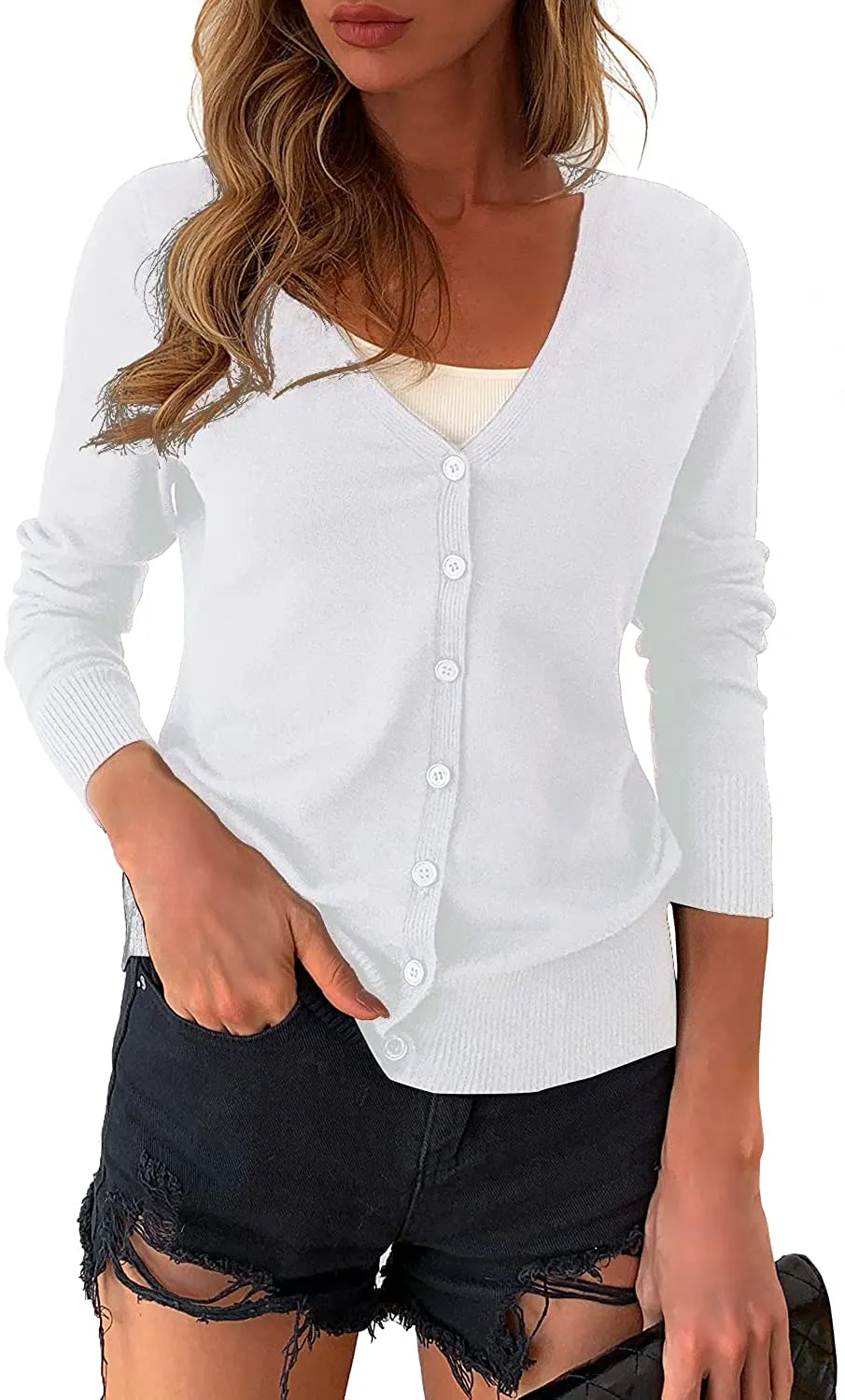 a.Jesdani Women's Button Down Crew Neck Long Sleeve Soft Knit Cardigan Sweaters