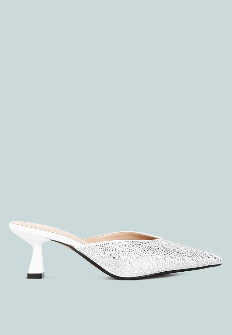 Aldora Rhinestones Embellished Satin Mules