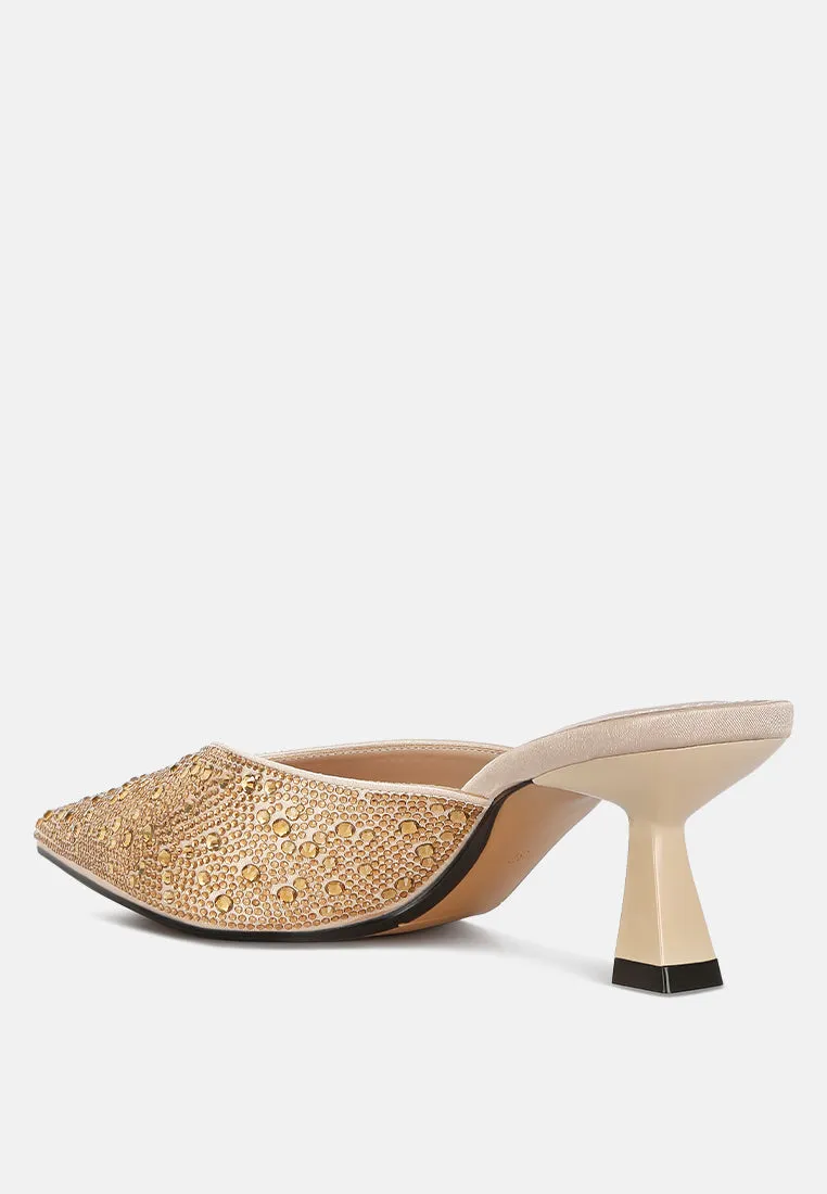 Aldora Rhinestones Embellished Satin Mules