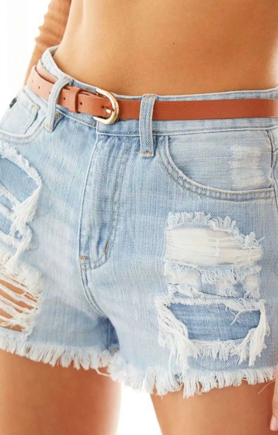 Alex Destroyed Denim High Rise Shorts