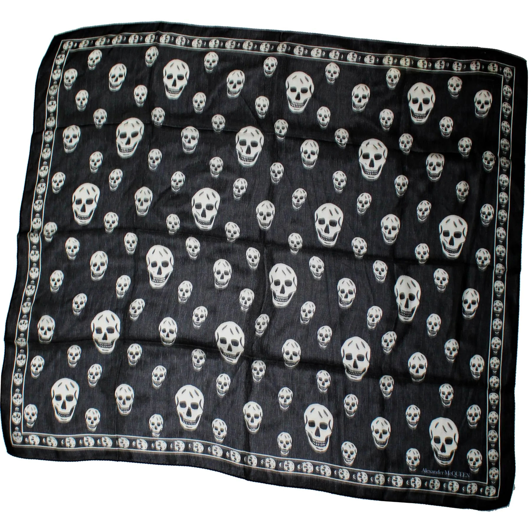 Alexander McQueen Scarf Black White Signature Skulls - Large Chiffon Silk Shawl SALE