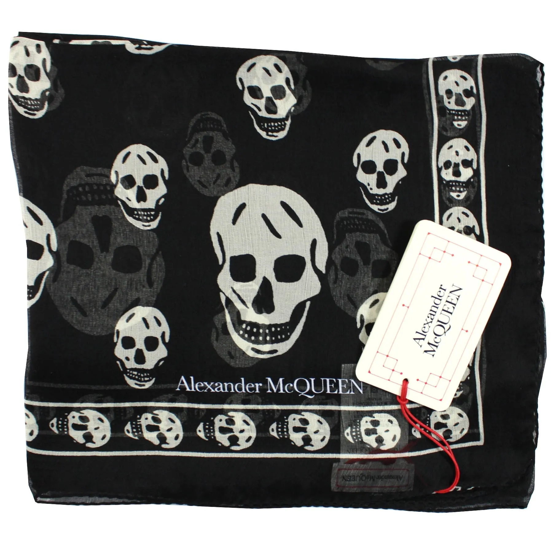 Alexander McQueen Scarf Black White Signature Skulls - Large Chiffon Silk Shawl SALE