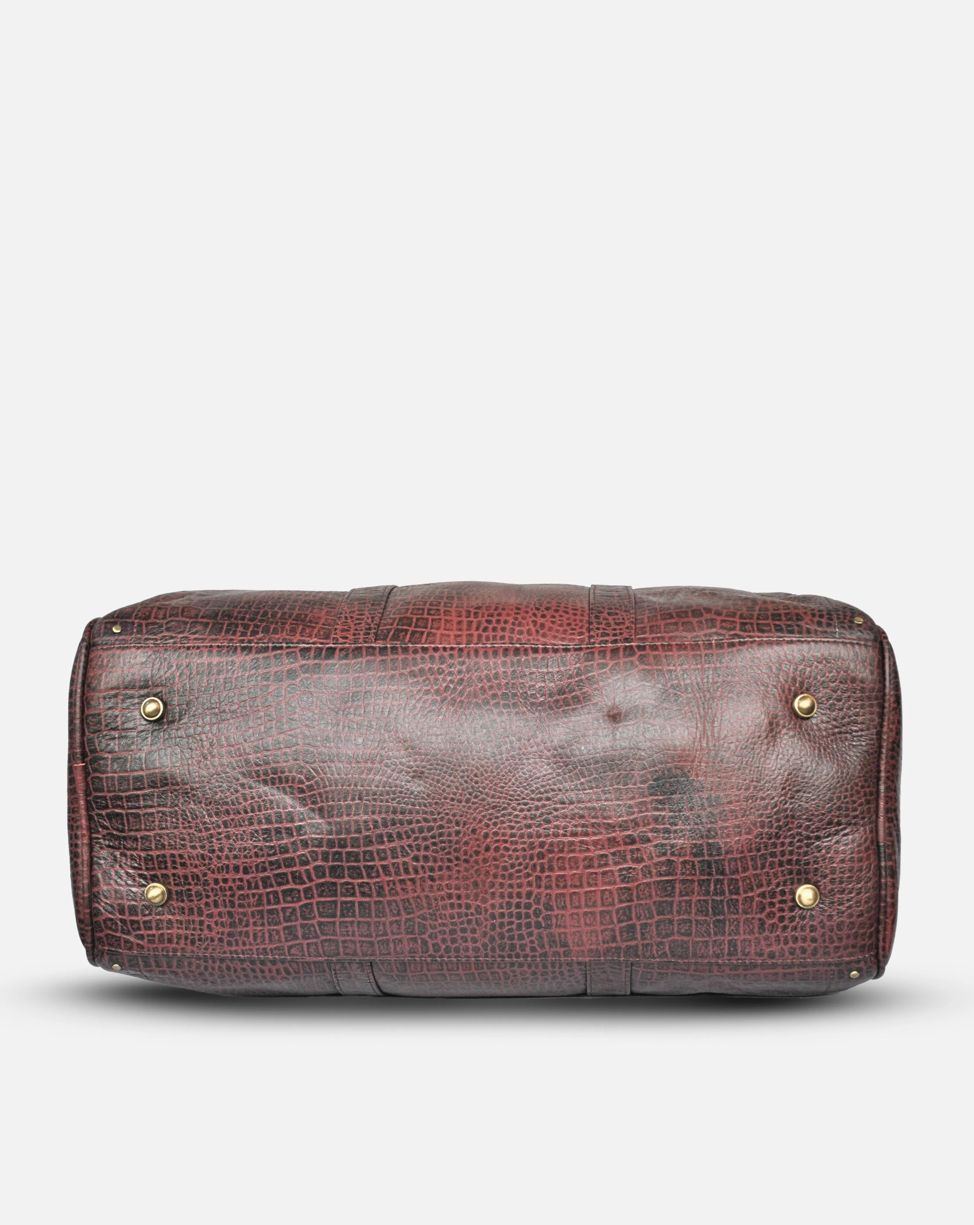 Alfred- Maroon Leather Croc Print Duffel - Luggage Bag