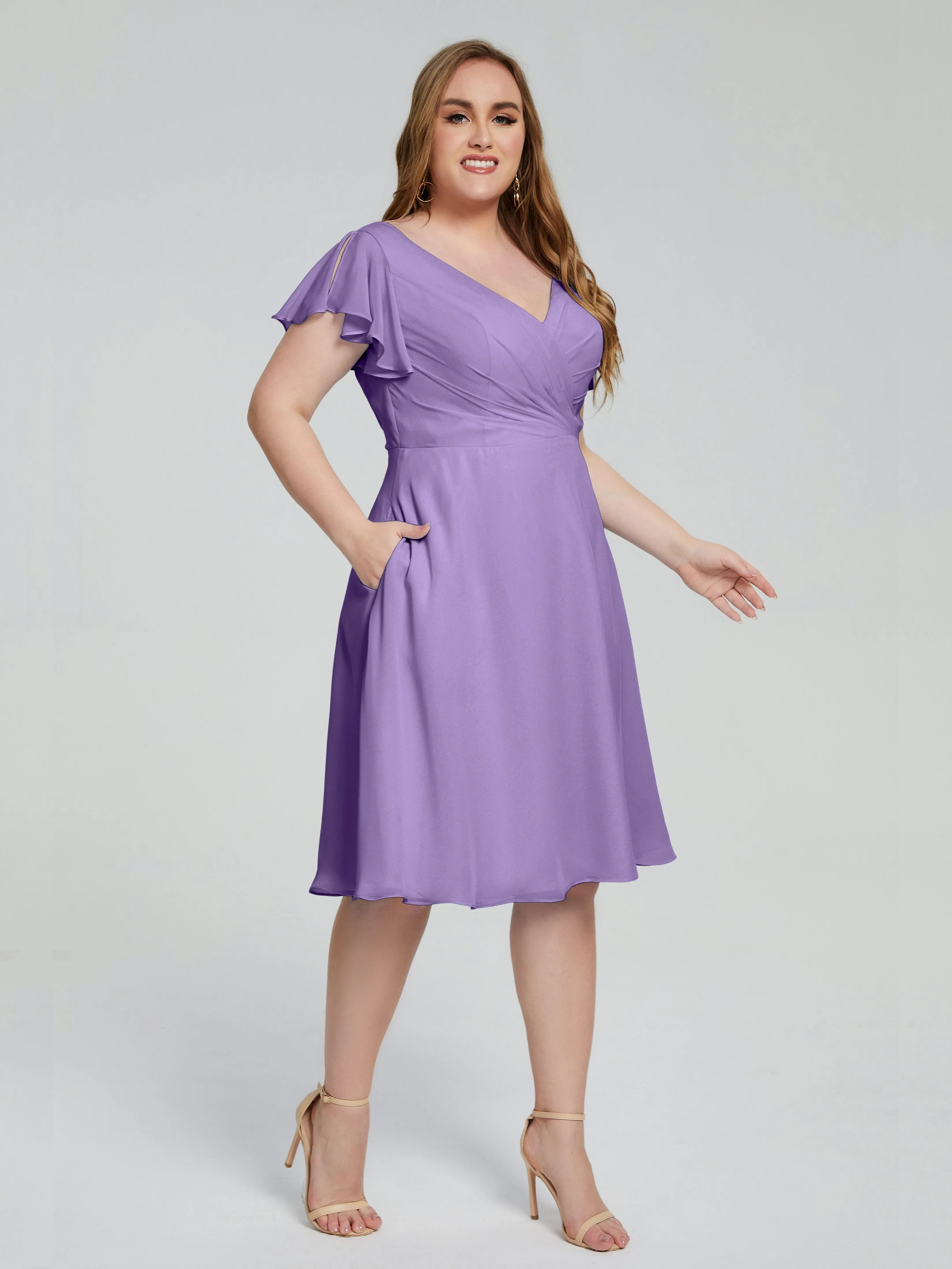 Alina Plus Size Short Sleeves Chiffon Bridesmaid Dresses